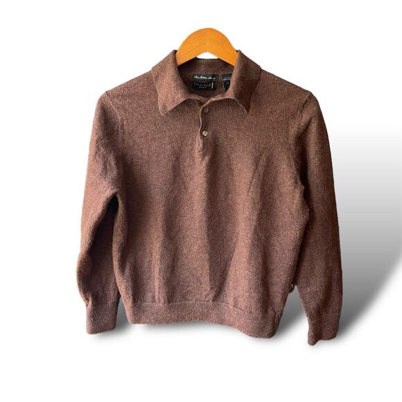 W.H. Belk Men's Large Brown Merino Wool Polo Sweater Long Sleeve Pullover - Picture 1 of 5